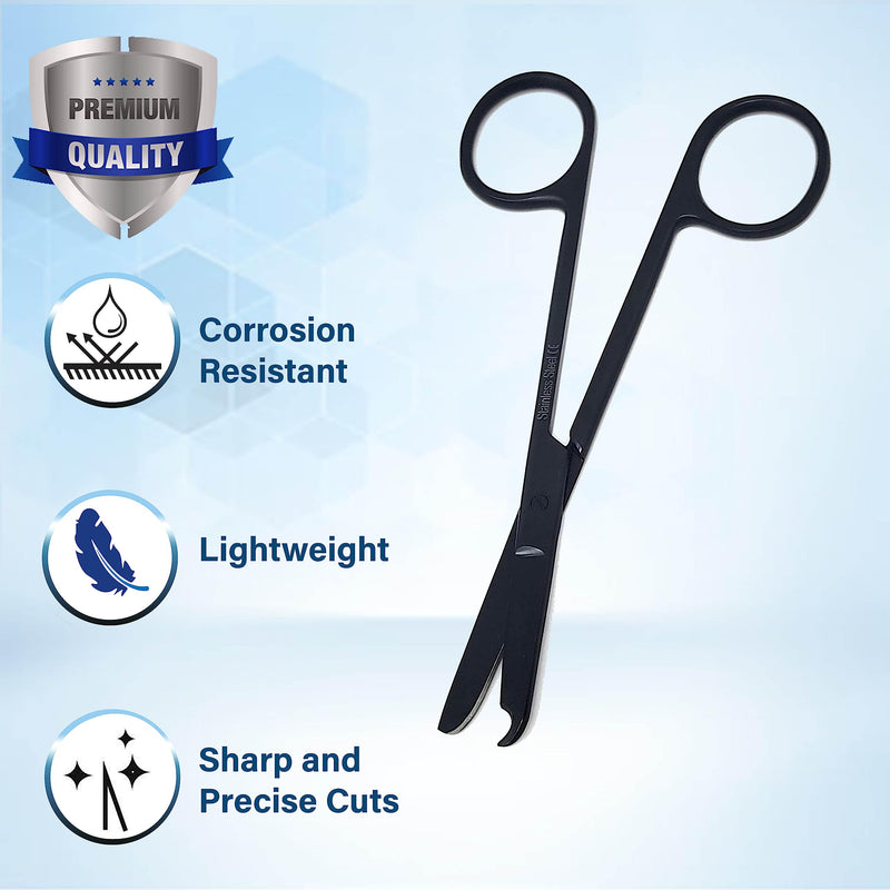 [Australia - AusPower] - Suture Stitch Scissors 4.5" with Crescent Delicate Hook- Perfect for Suture Removal, First Aid, EMS Training and More Premium Quality Instrument- Stainless Steel (Tactical Black) Tactical Black 
