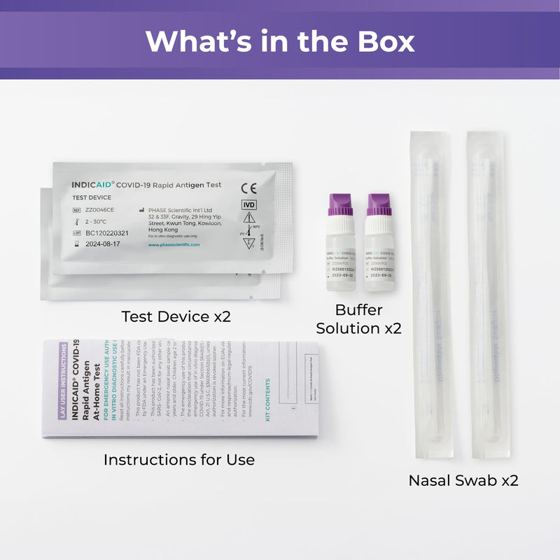 [Australia - AusPower] - INDICAID COVID-19 Antigen Rapid Test, FDA EUA Authorized OTC COVID Home Test, 2 COVID Tests in a Individual Pack, Convenient for Both Home Use and Business Distribution, HSA/FSA Eligible, Easy to Use 
