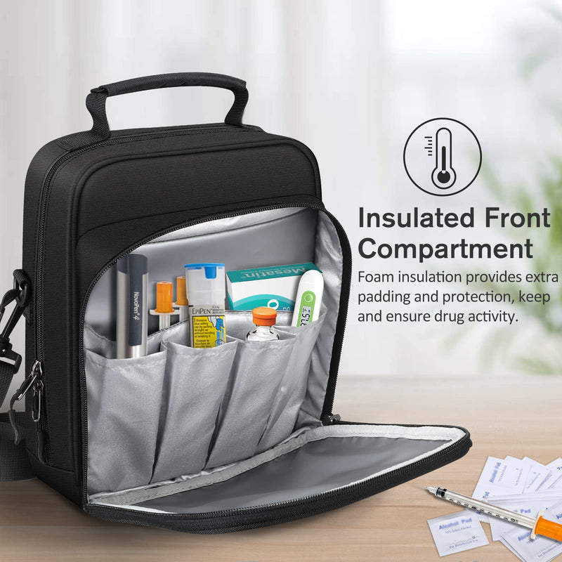 [Australia - AusPower] - MEDMAX Insulin Cooler EpiPen Carrying Case Insulated, Travel Medication Diabetes Supplies Organizer Bag with Shoulder Strap for Asthma Inhaler, Auvi-Q, Allergy Medicine Essentials (Black) Black 