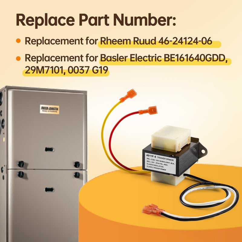 [Australia - AusPower] - OEM 46-24124-06 4011F-5 HVAC Transformer 40 VA 120/24V Compatible with Rheem Basler Electric Furnaces, Replace Rheem Ruud 46-24124-06 Replace Basler Electric BE161640GDD 29M7101 0037 G19 