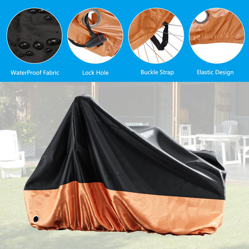 [Australia - AusPower] - MOPHOTO Adult Tricycle Cover for Outdoor Storage, Waterproof Bike Cover for Adult Trikes, UV-Resistant Trike Covers with Lock Hole, Elastic Hem, Buckle Strap & Storage Bag Black & Orange 75"L 