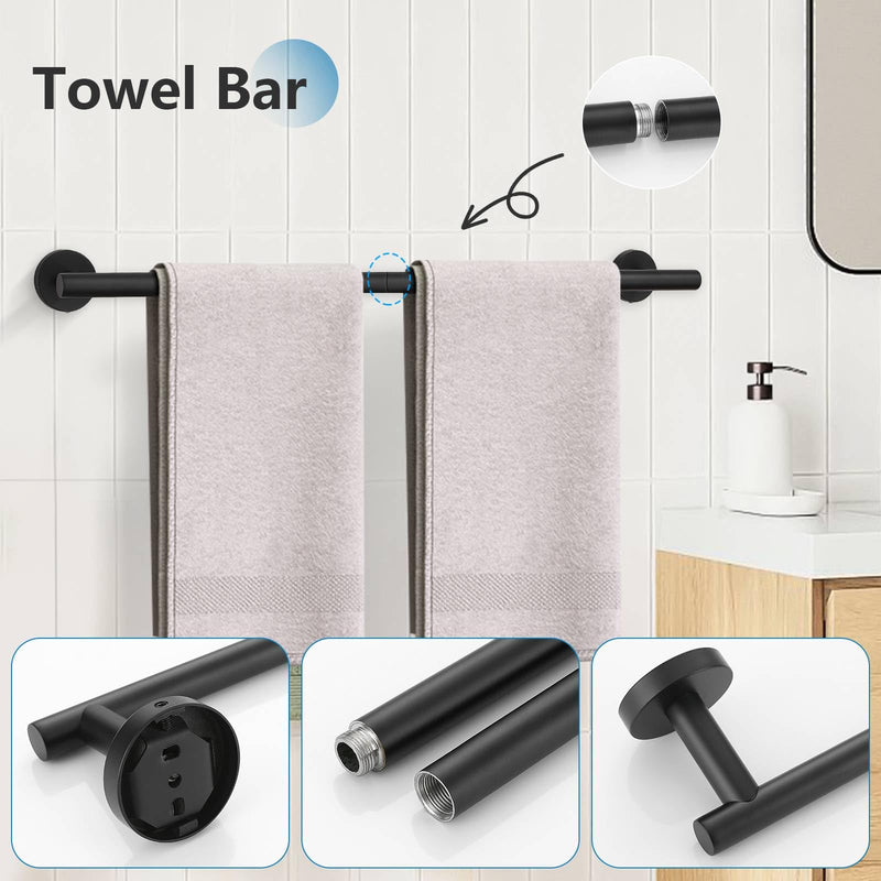 5 Pieces Towel Bar Set Matte Black Bathroom Hardware Accessories Set Stainless Steel Towel Racks Set for Bathroom,Wall Mounted 23.6 Inch Bathroom Hardware Set 5 Pieces