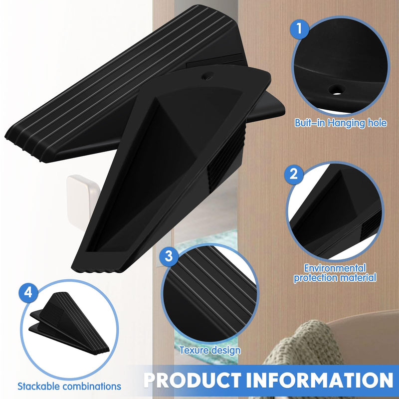 [Australia - AusPower] - 4 Pcs Jumbo Door Stoppers for Floor Heavy Duty Stackable Door Stop TPR Large Door Wedge 2 Inch Rubber Door Stopper Wedge for Hotel Carpet Door Hardwood Concrete and Tile (Black) 4 Black 