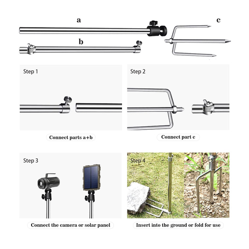 [Australia - AusPower] - 1 Pack Trail & Game Camera Stand Thick Foldable Stainless Steel Bracket 360° Adjustable Universal Thread Connection 1/4''-20 (6 mm) for Trail Camera Deer Cam Accessories Silver 