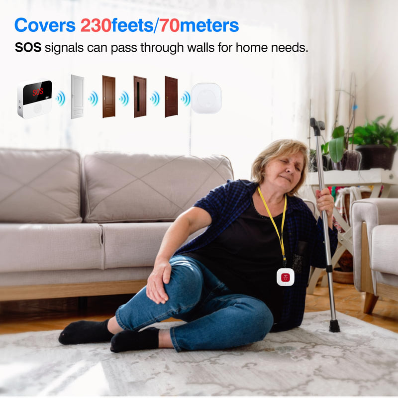 [Australia - AusPower] - WiFi Elderly Monitoring, Caregiver Pagers Life Alert Systems for Seniors no Monthly Fee, 1 Receiver & 2 Panic Button, Compatible with Tuya Smart/Smart Life APP (Only Supports Wi-Fi 2.4GHz ) 1 Receiver+2 Button 