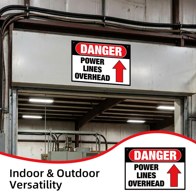 Tudomro 1 Pcs Danger: Power Lines Overhead Sign - 20" x 14" Aluminum Rounded Corners English Warning Sign for Indoor Outdoor, Pre-drill Holes at 4 Corners - OSHA Compliant