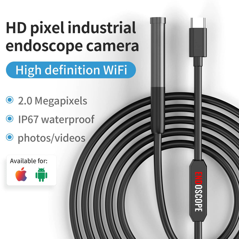 [Australia - AusPower] - Endoscope Camera with Light,1080P HD Borescope with 6 LED Lights 9.8FT Semi-Rigid Snake Cabl,IP67 Waterproof Industrial Inspection Camera Compatible for Android,iPhone, iPad-(Black) Black 