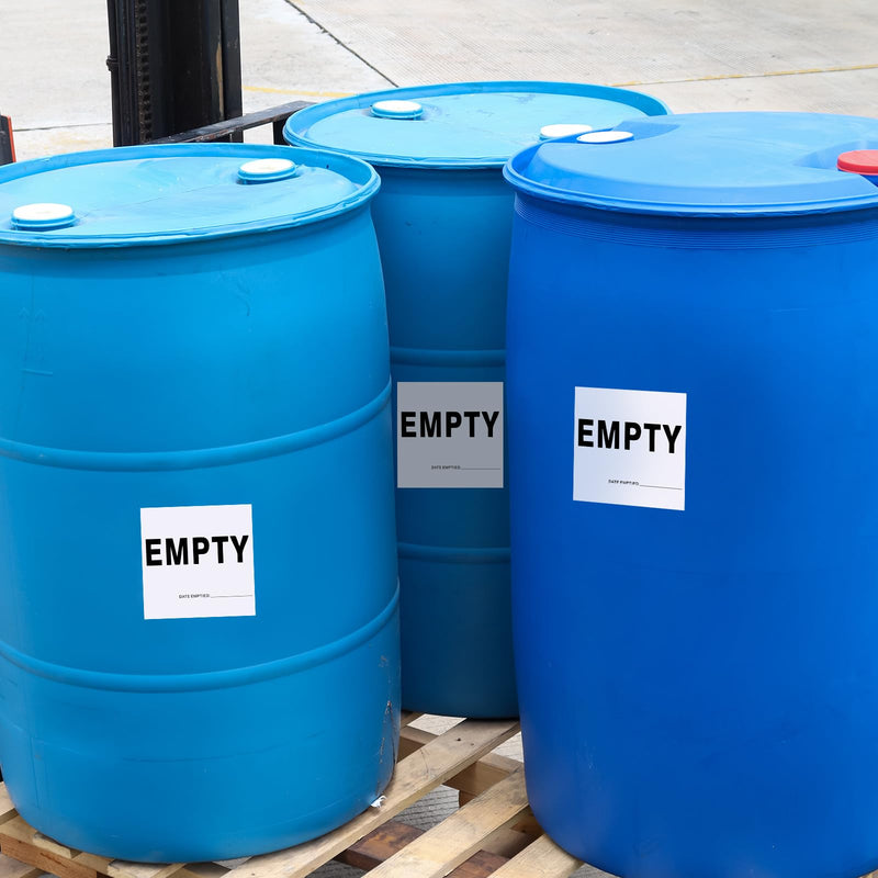 50 Pcs Empty Container Labels with Date - 6 x 6 Inch Vinyl Empty Drum Warning Stickers for Industrial Environments Basic Style White