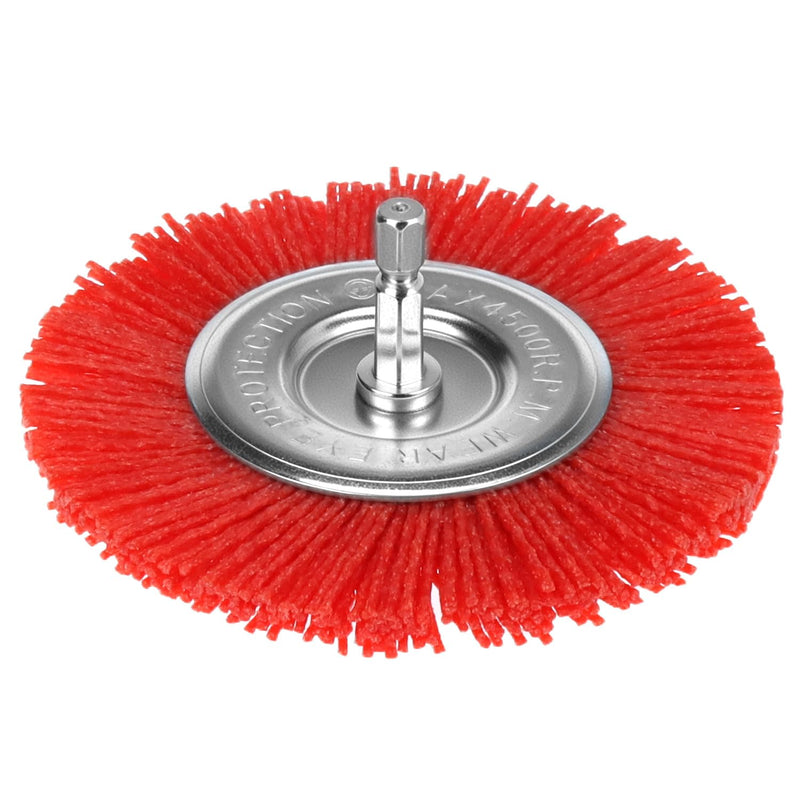 QWORK Nylon Disc Brush Diameter 100 mm, Grit 80, Hexagonal Shaft 1/4 Inch for Efficient Polishing and Grinding Grainy 80