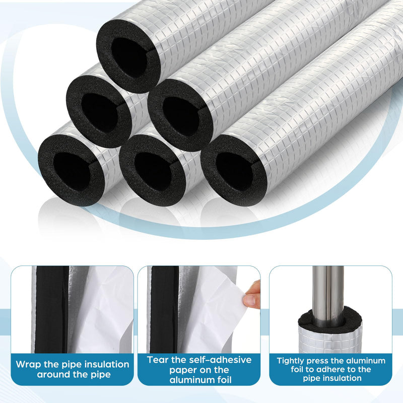 Tondiamo 8 Pcs 3 ft Pipe Insulation Foam Tube Self Adhesive Insulation Foam Wrap with Aluminum Foil Tape Water Tubing Cover for Outdoor Winter Irrigation, Spigot, Sprinkler Protection(3/4 Inch) 3/4 Inch