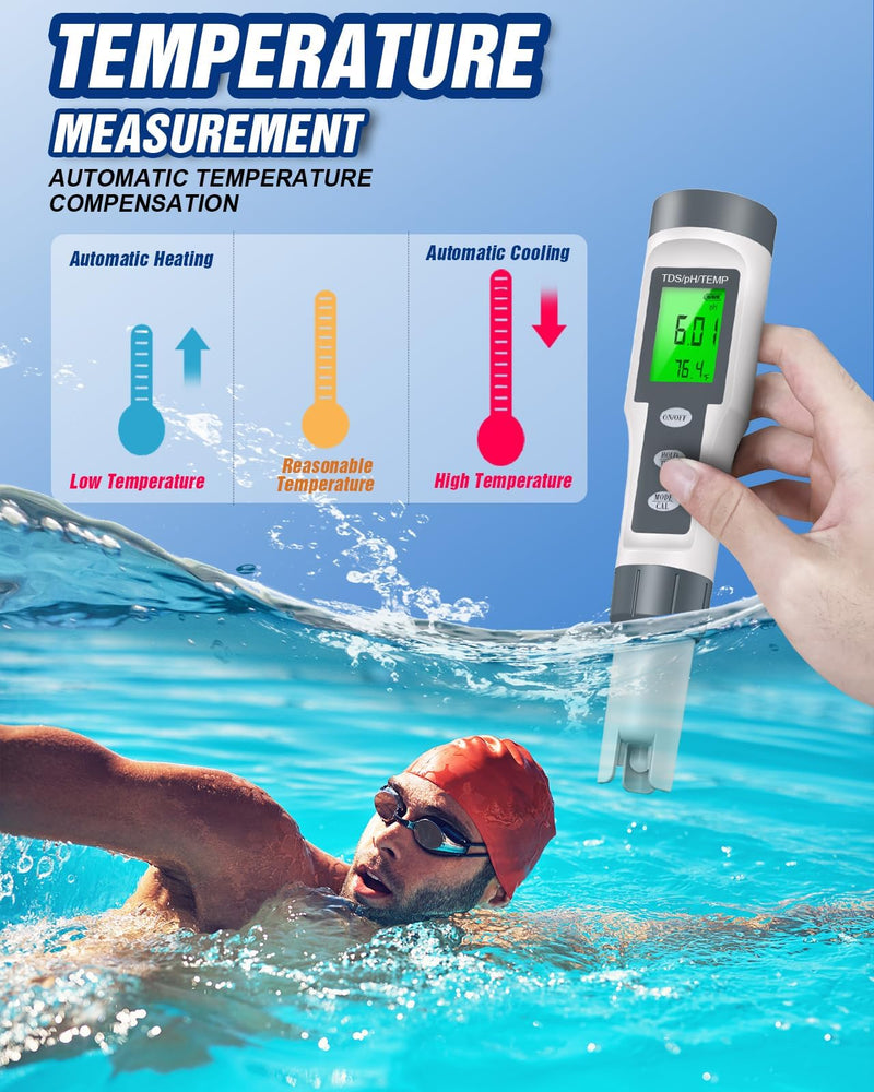 [Australia - AusPower] - pH Meter & TDS Meter, 0.01 High Precision Water Quality Tester TDS/pH/Temp 3-in-1 pH Tester for Water, 0-14 pH Test Range, Easy to Read, Calibrate, PPM Meter for Drinking Water, Wine, Food and Pool White 
