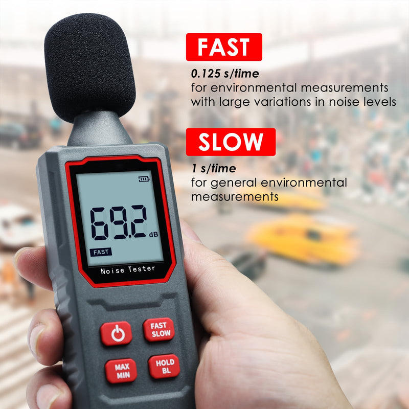 [Australia - AusPower] - Decibel Meter, Digital Sound Level Meter 30-130 dB Portable SPL Meter Noise Tester with LCD Backlight Fast/Slow Mode, Sound Decibel Meter for Home Factories 
