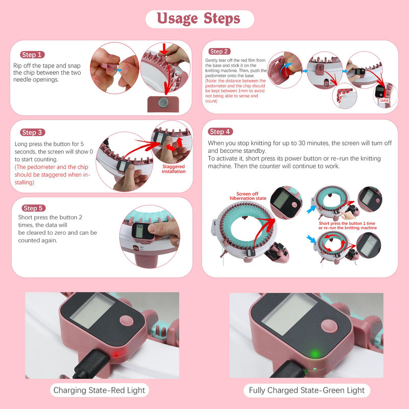 Rechargeable Knitting Machine Counter, Row Counter for Knitting, Suitable for 32, 40 and 48 Needles, Charges Quickly and Install Easily, Knitting Machine Accessories
