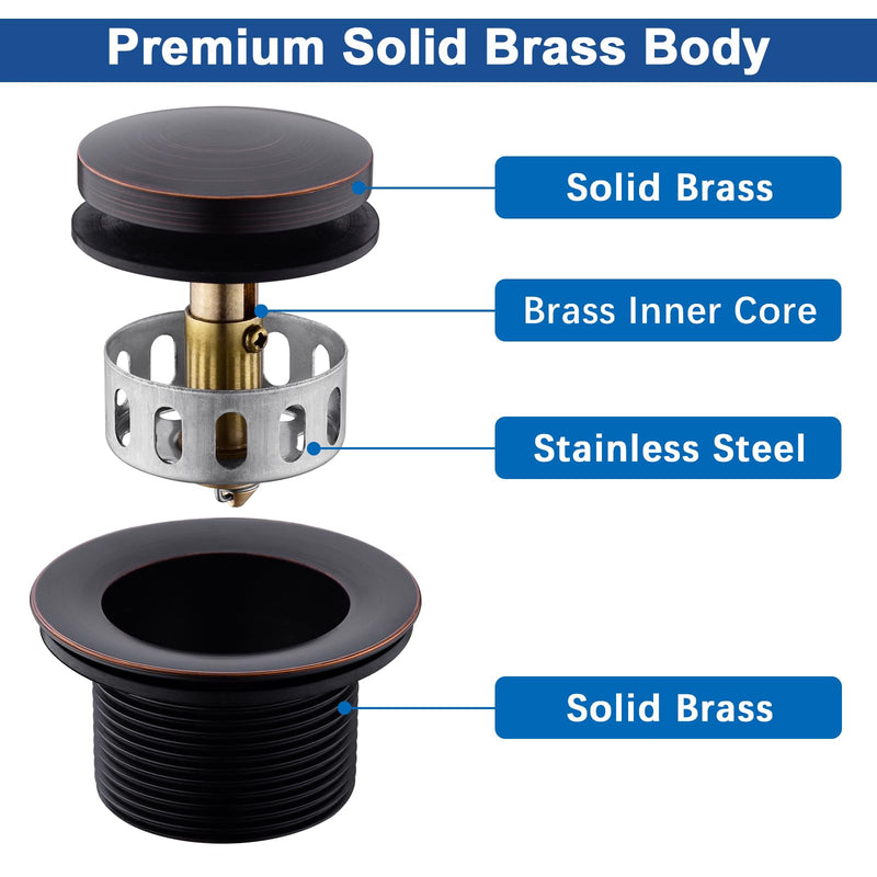 Brass Tip-Toe Tub Drain Kit with Basket Strainer and Single Hole Overflow Faceplate, Oil Rubbed Bronze 1-hole