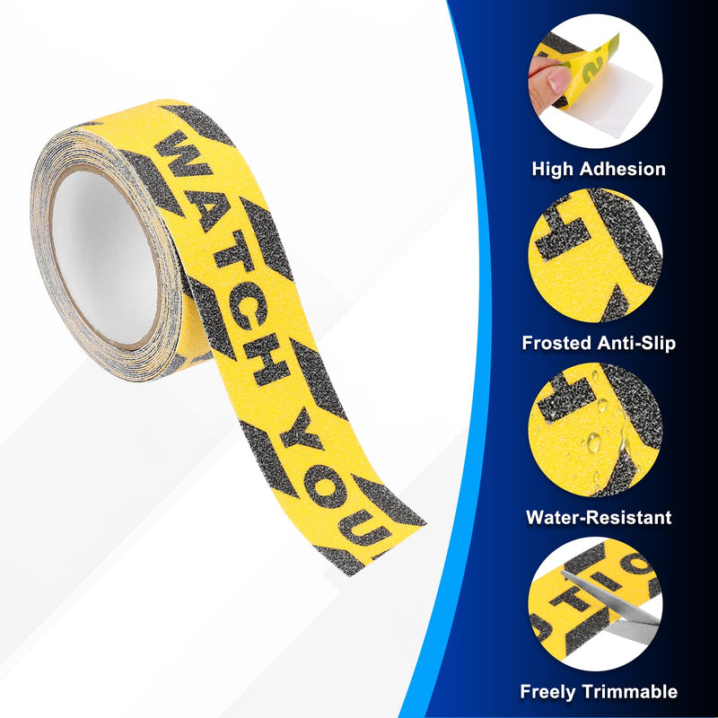 PATIKIL 2Pcs Frosted Non-Slip Tape - 16.4 ft x 2 Inch, Heavy Duty Anti Slip Grip Safety Watch Your Step Tape High Adhesion & Waterproof, Suit for - Outdoor/Stairs, Yellow Black