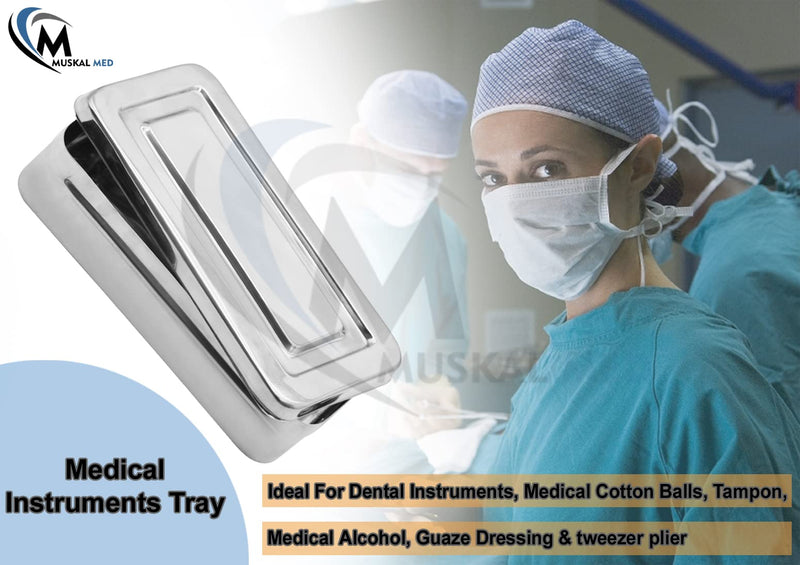 [Australia - AusPower] - 10" x 4.9" x 2.2" Medical Surgical Trays Stainless Steel Dental Instruments Tray Organizer Holder Multi-Function Storage Sterilization Plate Trays Solid Box with Cover 