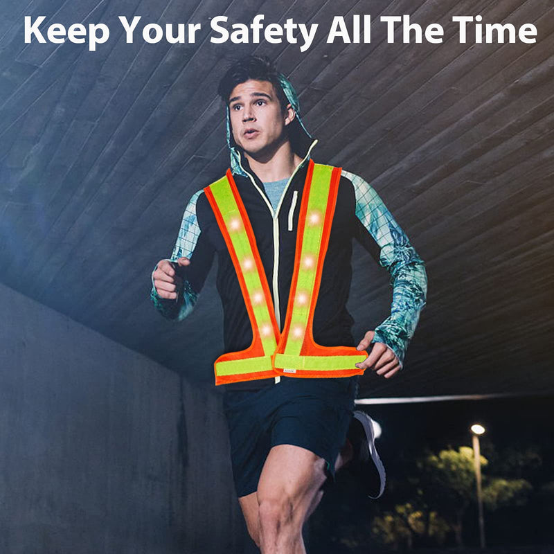 LED Safety Vest, 16 Lights with 3 Modes, High Visibility Reflective Running Vest(Orange, Free Size)