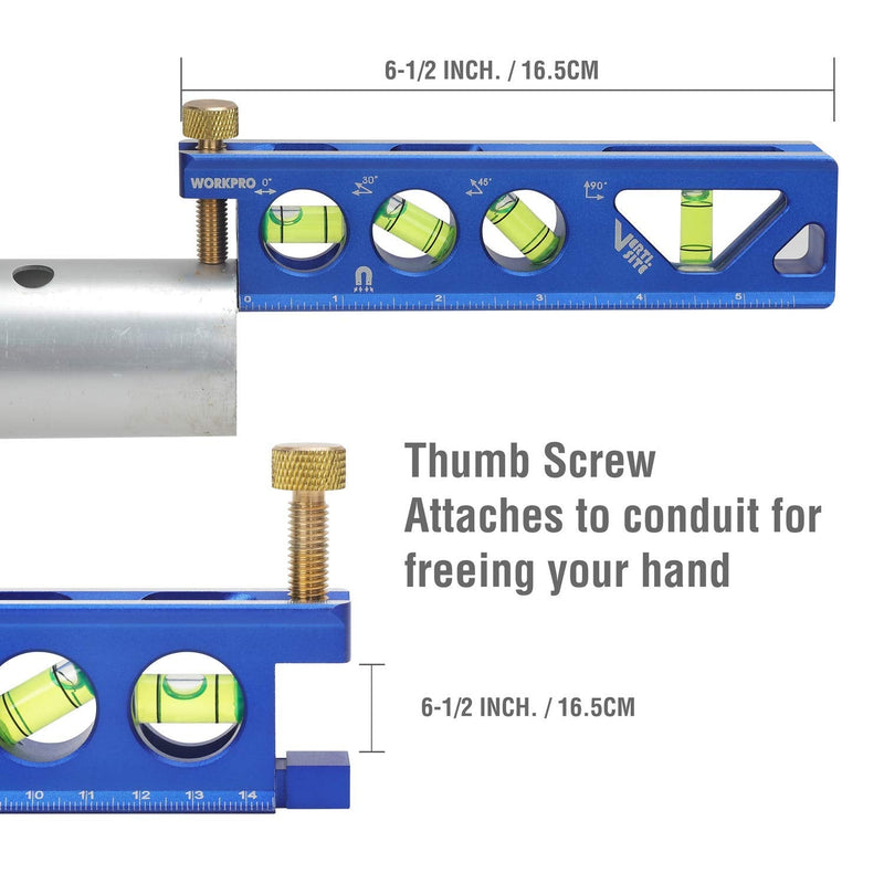 WORKPRO Torpedo Level, Magnetic, Verti. Site 4 Vial for Conduit Bending, Aluminum Alloy Construction, 6-1/2 inch