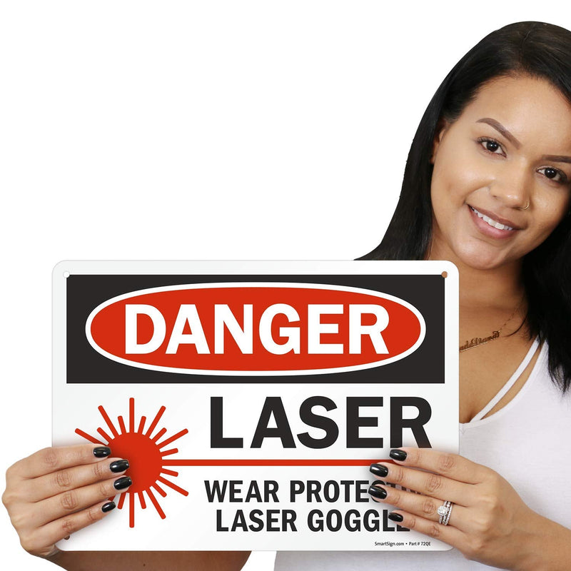SmartSign - U9-1546-NP_10x14 "Danger - Laser, Wear Protective Laser Goggles" Sign | 10" x 14" Plastic Black/Red on White