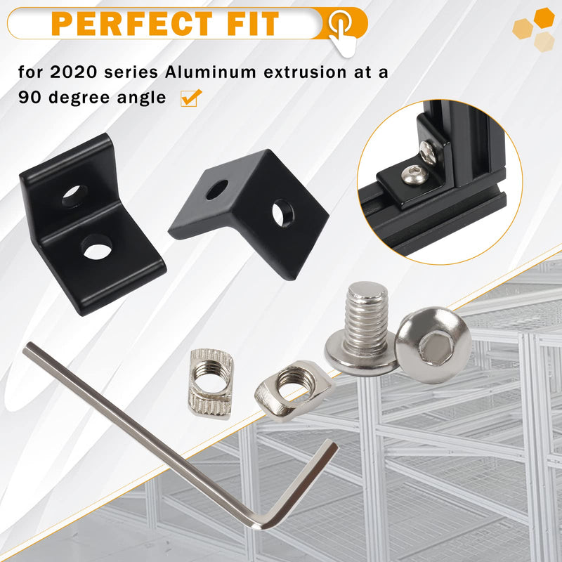 [Australia - AusPower] - KOOTANS 10Set 2020Series 2 Hole 90 Degree Inside Corner Bracket Kit, Black L Corner Bracket for 2020 Aluminum Extrusion Profile 6mm Slot with 20pcs M5 T Nuts, 20pcs M5 Hex Screw, 1pcs Wrench 10pcs 2020 with screws & nuts Black 