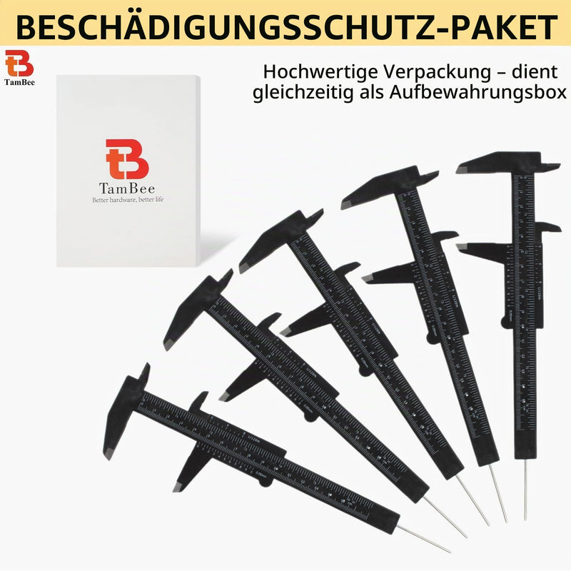 T&B 5pcs Mini Jewelry Vernier Calipers 150mm Double Scale Plastic Vernier Caliper Measuring Tool Black