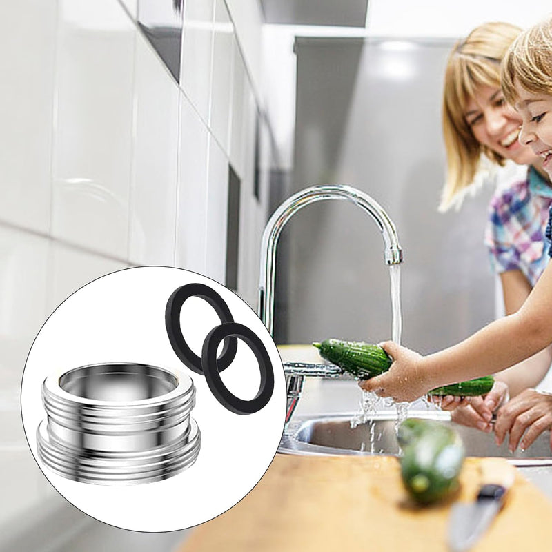 [Australia - AusPower] - Pack of 2 Tap Adapters, M24 to M22 Male Thread Adapter Tap Silver, Metal Tap Adapter with Black Rubber Ring, for Kitchen Taps, Water Saving, Water Filter, Hoses 