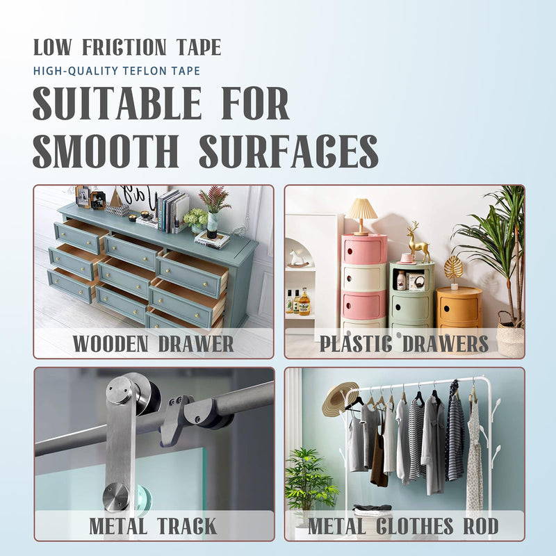 [Australia - AusPower] - 2 Rolls 1/2 Inch x 33 Feet Low Friction Drawer Slide Tape - Squeak Resistant, Abrasion Resistant Surface Protection Tape for Wood, Cabinet, Curtain, Furniture, White 