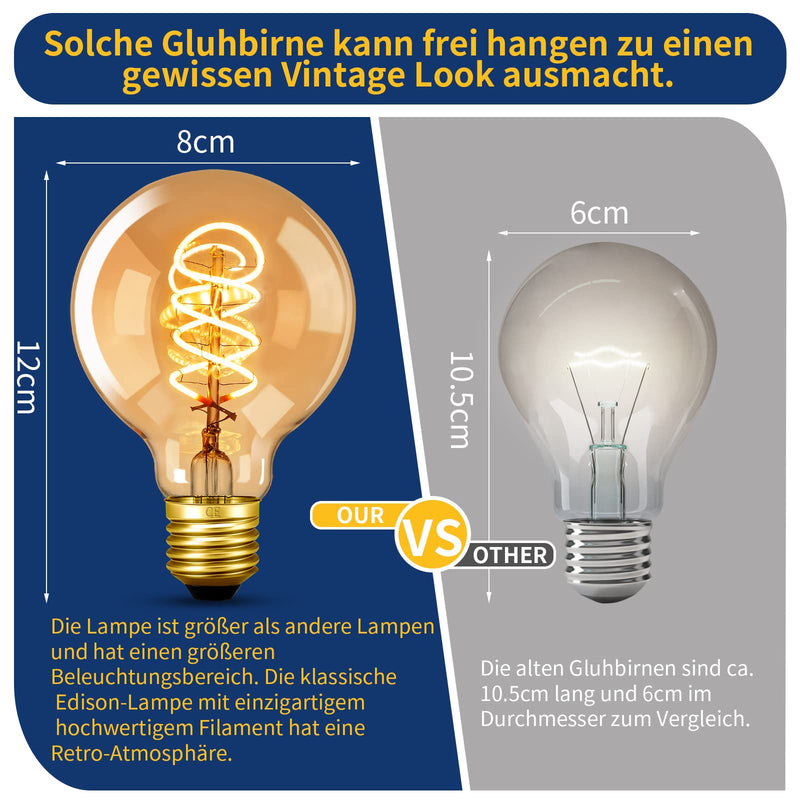 [Australia - AusPower] - NUODIFAN Edison Vintage Light Bulb E27, LED Retro Light Bulb Dimmable 4 W LED Lamp Warm White 2700 K LED Light Bulb E27 Ideal for Nostalgic and Retro Lighting in the Home, Café, Bar 2 Stück 