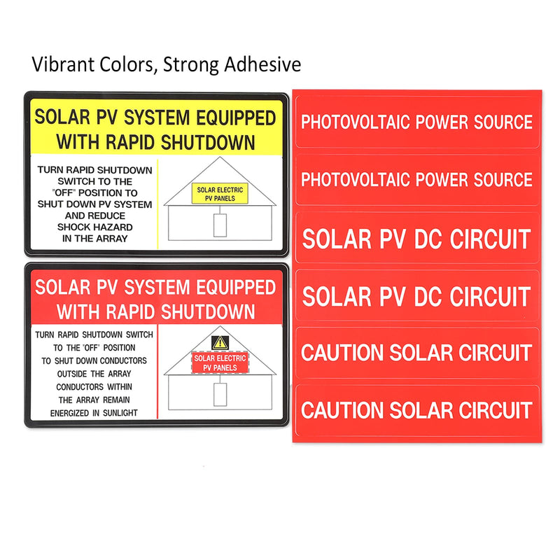 Photovoltaic Solar System Installer Label Kit | 2020 | 2017 Code | Electrical Panel Safety Stickers | PV Power Source Warning Set | Caution Solar Circuit | Outdoor Durability (48 Pack)