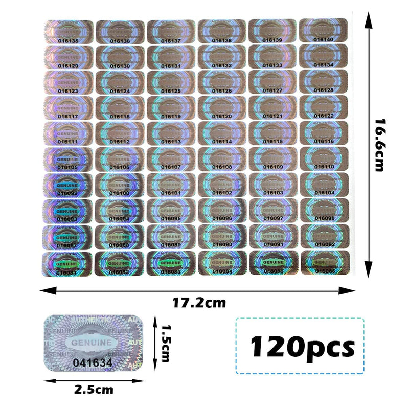dose not apply 120 Pcs Authentic Hologram Labels/Stickers Silver Transfer Tamper Evident Security Warranty Void Seals / Stickers High with Unique Sequential Serial Numbering(1X0.6 inch) 120pcs