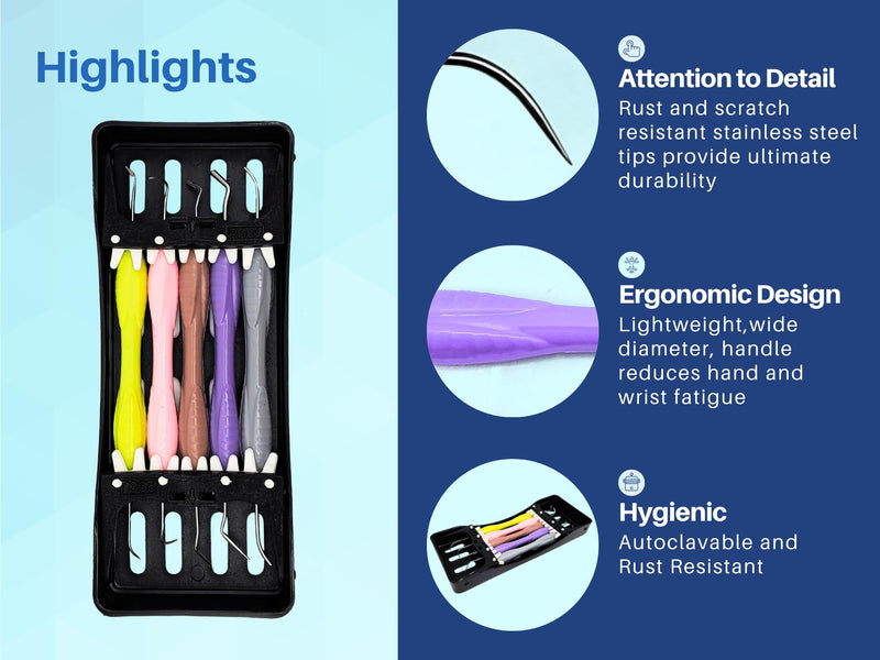 [Australia - AusPower] - Artman Instruments Silicone Handle Dental Composite Filling Instruments Kit with Cassette Holder 5pcs Composite Restoration Tools 