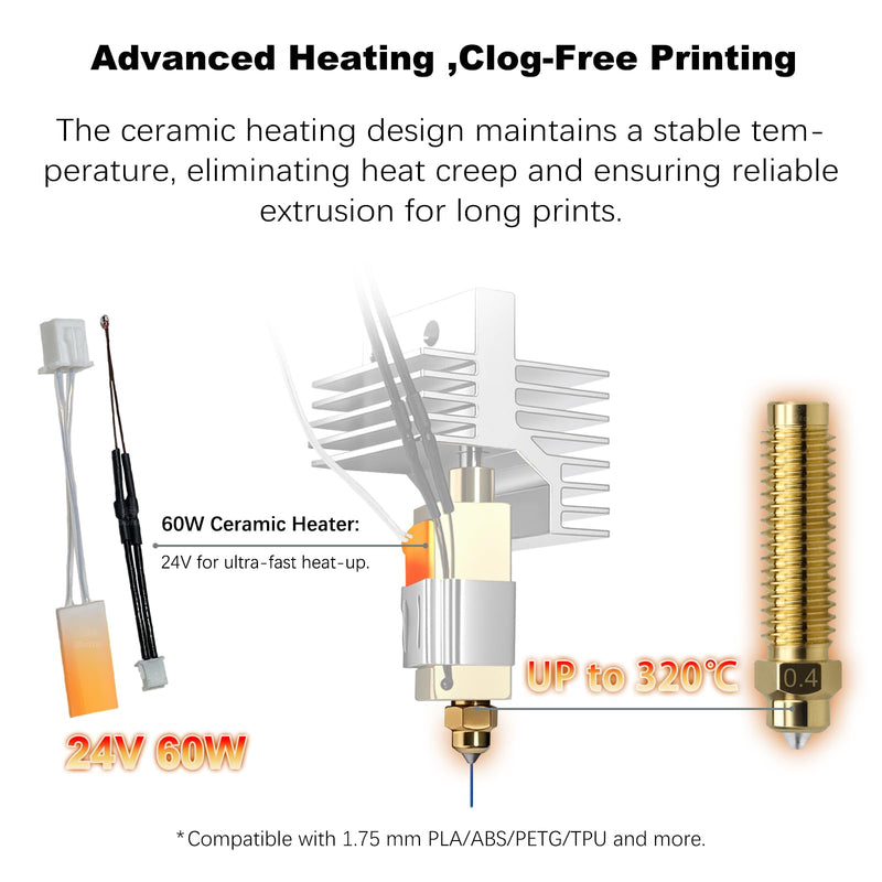 [Australia - AusPower] - 2 Pack 0.4MM Centauri Carbon Hotend with Brass Hardened Steel Nozzle, 3D Printer Print Head Extruder Part for Elegoo CC Accessories with Extra 2 Silicone Covers and 2 Nozzle Cleaners 2 Pack Hotend Kit 