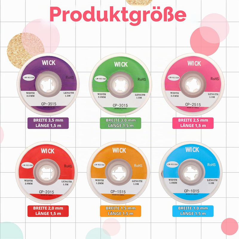 Pack of 6 1.5 m Desoldering Braid Solder Wick Solder Braid Copper Desoldering Wire 1 mm 1.5 mm 2 mm 2.5 mm 3 mm 3.5 mm No-Clean Solder Desoldering Braid High Thermal Conductivity Solder Wire for Removing Solder for Disassembly