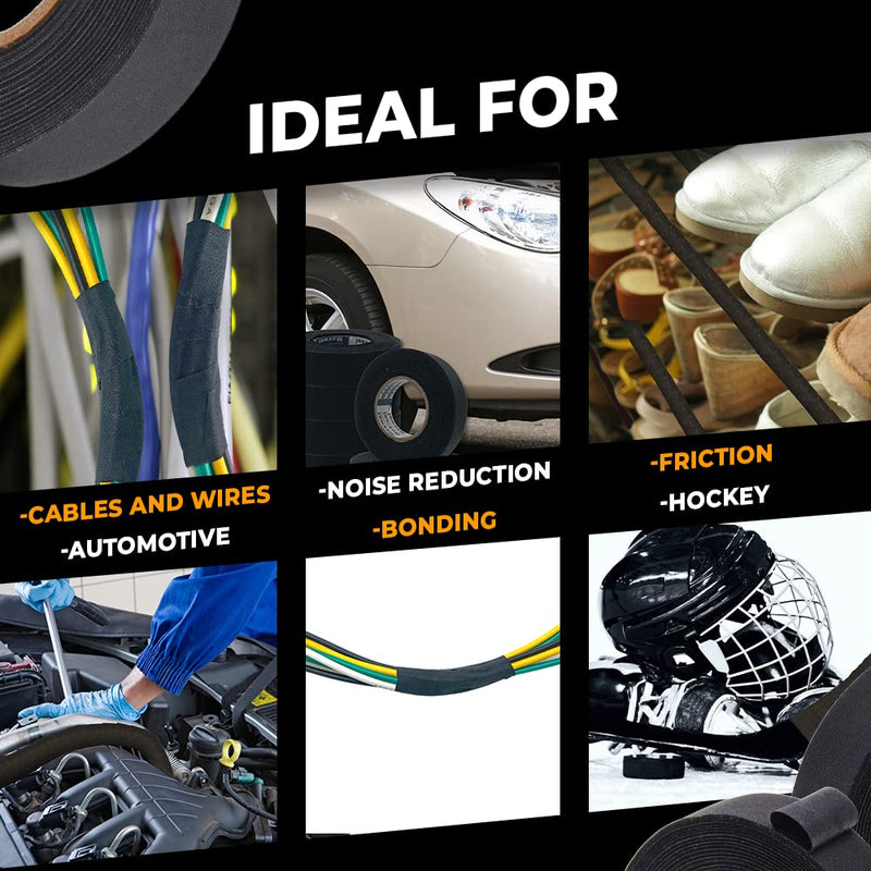 WOD FTC14 Black Friction Tape, 3/4 inch x 60 ft. – Wire Harness Electrical Tape, High Temperature Resistant Tape for Automotive Engine Cables Bundle & Sports Strong Grip. Roll