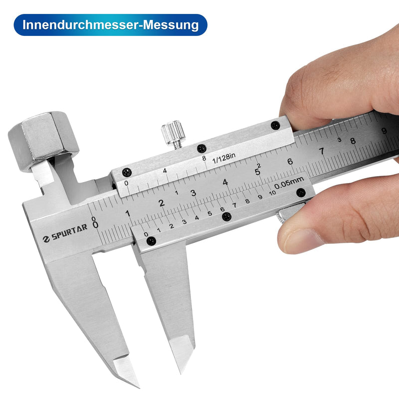 [Australia - AusPower] - Spurtar Vernier Calliper 150 mm Analogue 1/20 Vernier Reading: 0.05 mm Precision Stainless Steel Vernier Caliper Analogue with Locking Screw, Thread Table incl. Case 