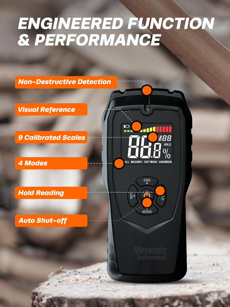 [Australia - AusPower] - Mecurate Pinless Wood Moisture Meter Moisture Detector for Walls, Drywall, Firewood and Building Material Dampness Inspection 