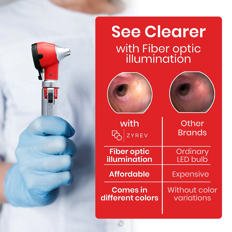 [Australia - AusPower] - Zyrev ZetaLife Otoscope Set with 150 Extra Disposable Specula Tips, Red 