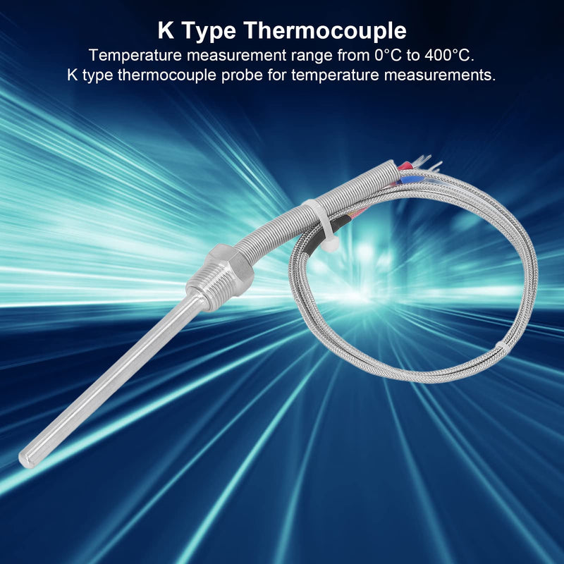 [Australia - AusPower] - Thermocouple K Type 0‑400℃ 3/8 NPT 8x100mm Stainless Steel Temperature Sensor Probe (1M) 1M 