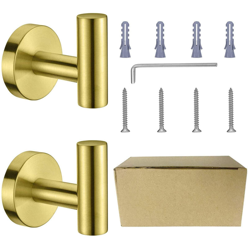 Nolimas Bathroom Towel Hooks SUS 304 Stainless Steel Coat Hook Round Clothes Towel Coat Robe Hook Cabinet Closet Door Sponges Holder for Bath Kitchen Garage Hotel,Wall Mounted,Brushed Gold,2Pack 2pcs Brushed Gold