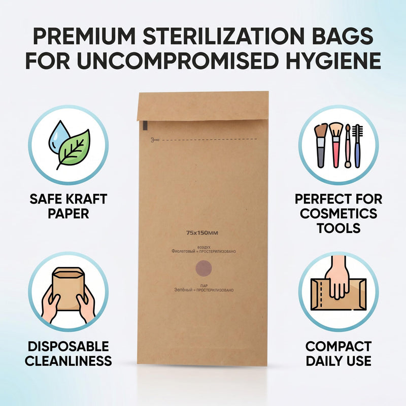 Disposable Sterilisation Bags, Sterilisation Bag, Disinfectant Bag for Cosmetics and Nail Tools, Disposable Accessories for Nail Sterilisers, Disinfectant Machines, Pack of 100 75*150mm