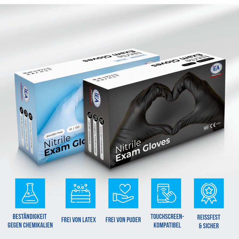 [Australia - AusPower] - IEA Medical Nitrile Gloves, M, Black, Pack of 100, Disposable Gloves, M, Tear-Resistant, Examination Gloves, Latex-Free Gloves, M 