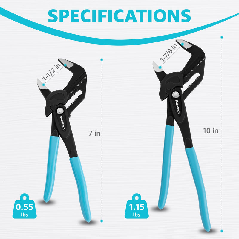 DURATECH 2-Piece Pliers Wrench, 7-Inch & 10-Inch Adjustable Wrench with Metric & SAE Scale, CR-V Steel Parallel Pliers with Storage Pouch, for Home Repair & Nut Tightening