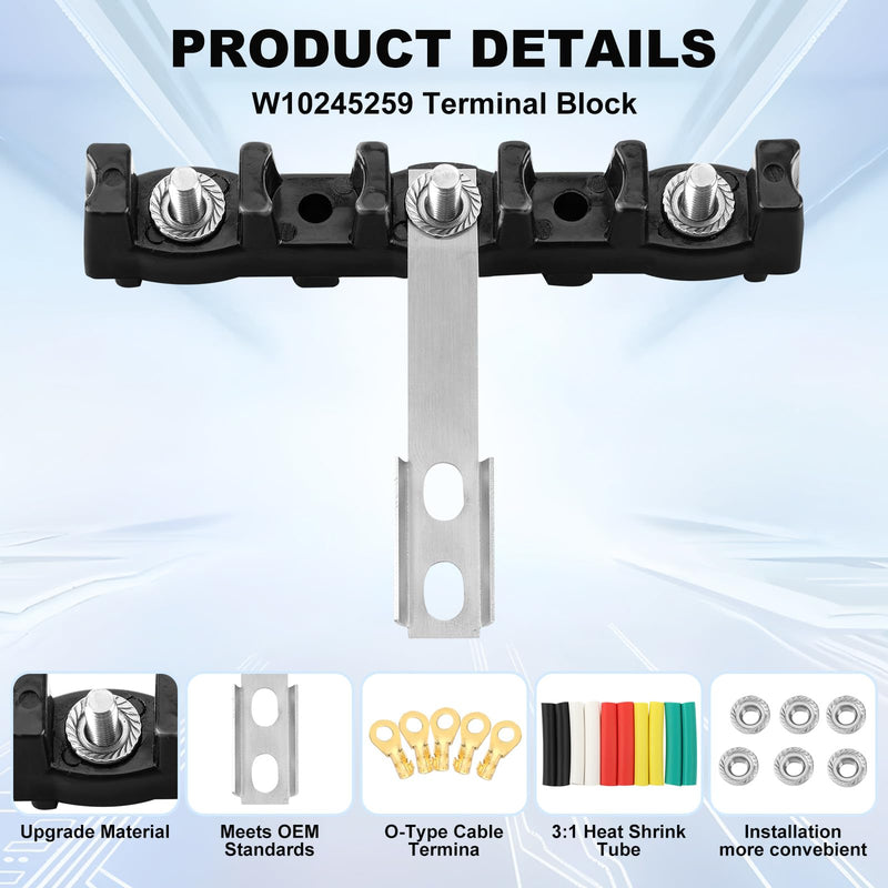 [Australia - AusPower] - W10245259 0306379 Electric Range Terminal Block Compatible with Whirlpool,10pcs Heat Shrink Tube and 5pcs O-Type Cable Terminal 