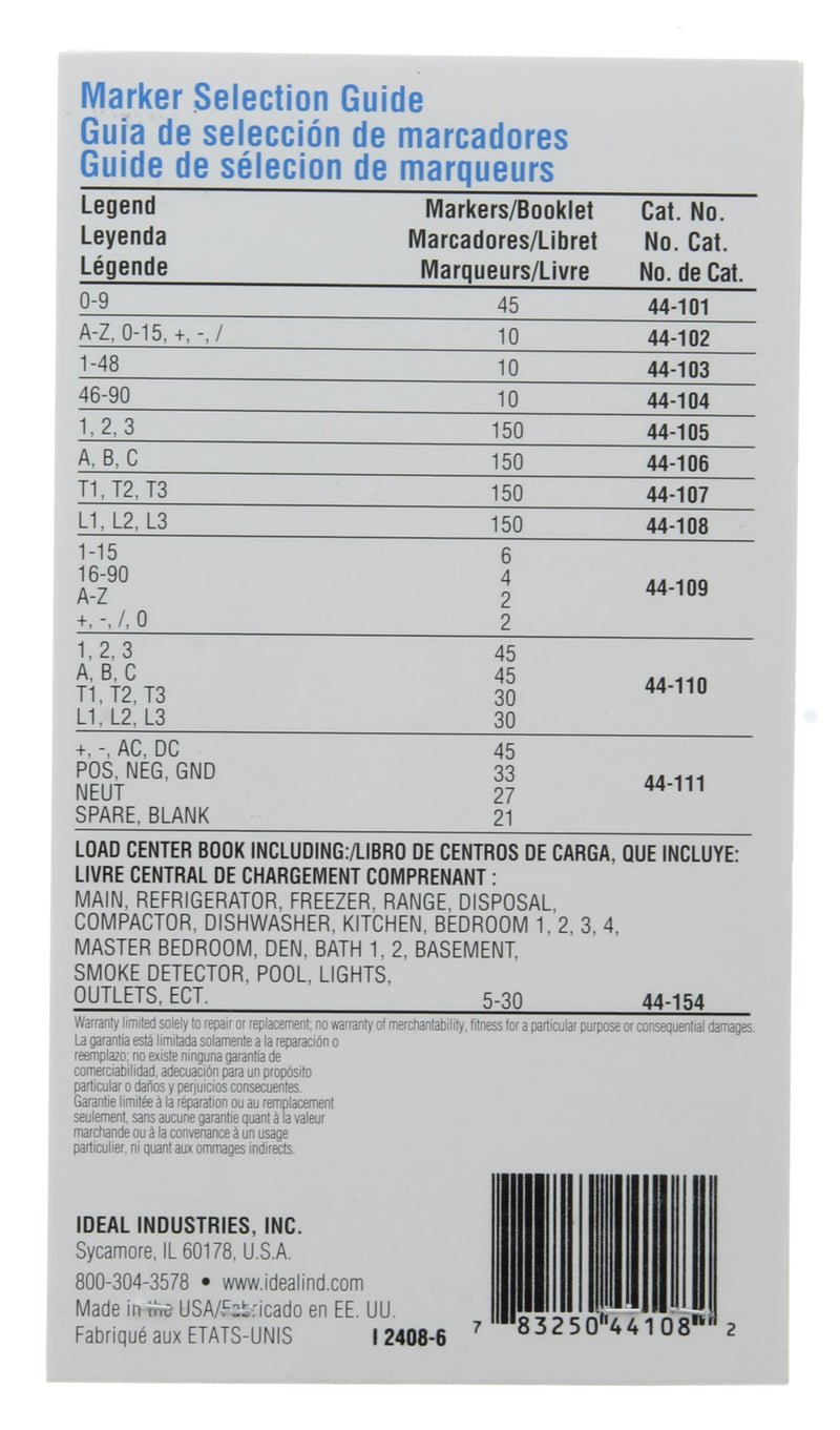 IDEAL INDUSTRIES 44-108 Wire Marker Booklet, Asst L1, L2, L3, 150 Each