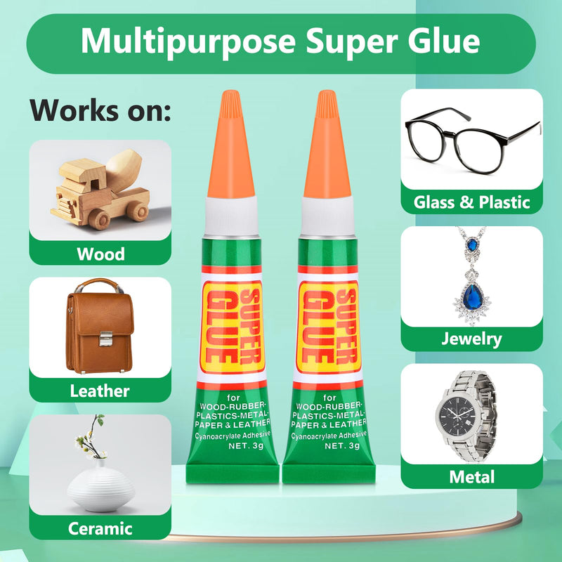 [Australia - AusPower] - 24 X 3g Super Glue Clear, Strong Adhesive Superglue Crazy Fast Drying Cyanoacrylate Glue Tubes with Cap for Shoe Repair, Plastic, Rhinestone Jewelry, Metal, DIY Crafts (Waterproof & Individual) 24 X 3g ?Update 