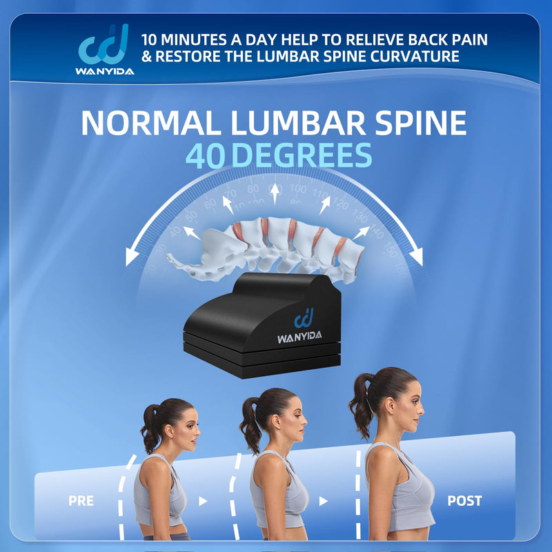 [Australia - AusPower] - WANYIDA Lumbar Orthotic Traction Roll Device, Lower Back Stretcher for Pain relief, Back Traction for Lumbar Decompression, 3 Height Adjustable Lumbar Stretcher, Chiropractic 