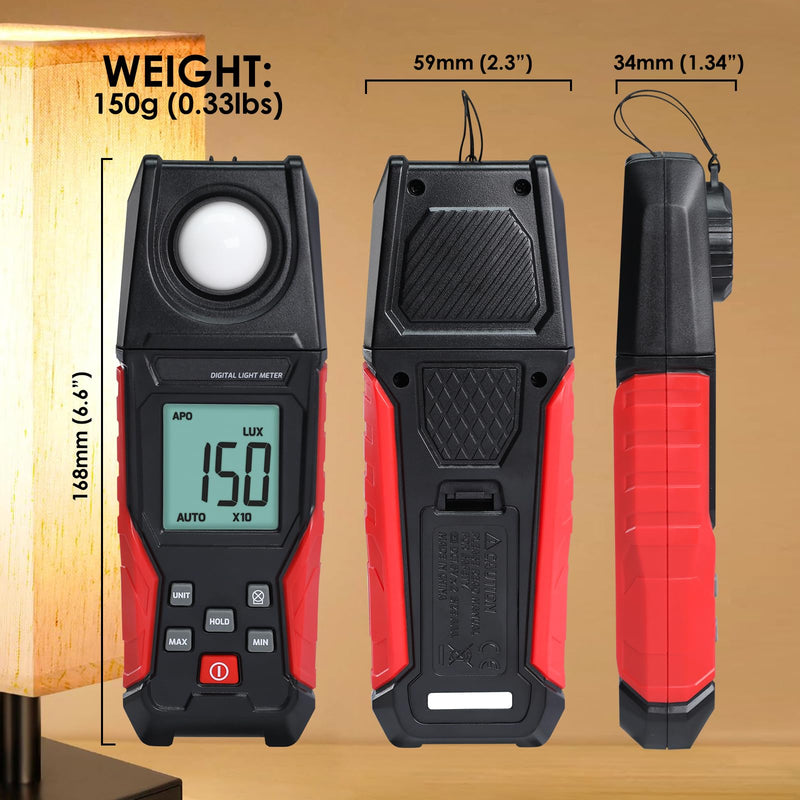 [Australia - AusPower] - Light Meter Digital Illuminance Lux Meter 0.1~200,000 LUX (0.01~20000FC) with Backlight Luxmeter, Lighting Intensity Brightness Measurement for Indoor Outdoor Plants Film Photography Lumen Meter 