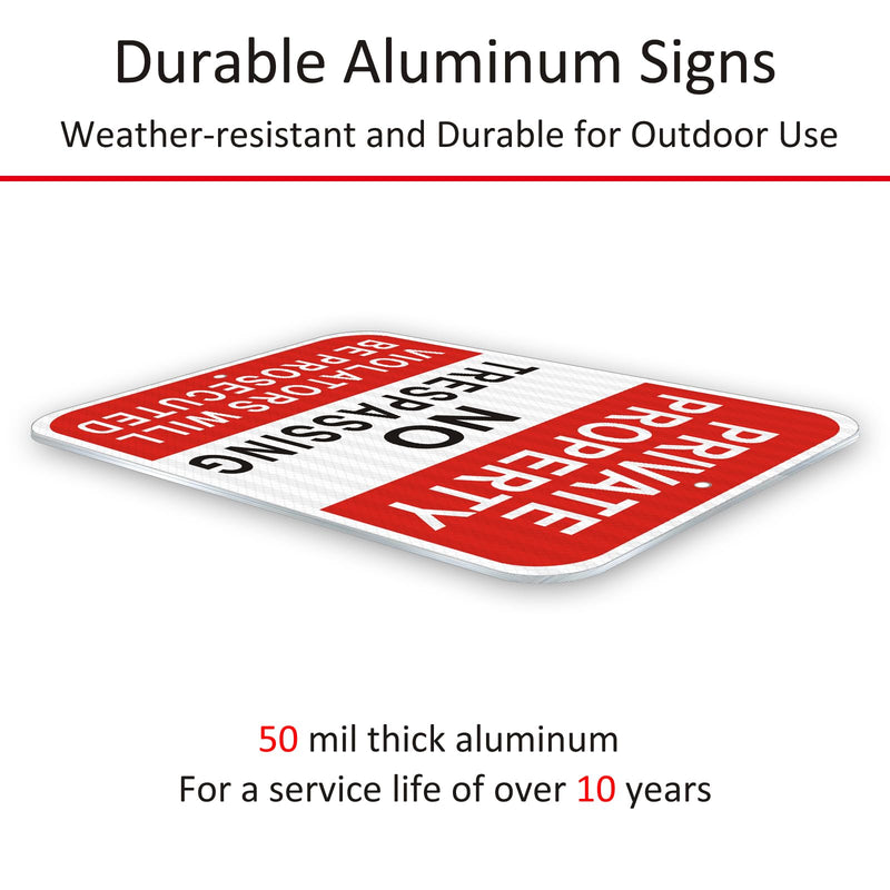 (2 Pack) Reflective Metal No Trespassing Signs Private Property, 18" x 12" Heavy-duty Aluminum Private Property Signs Outdoor, Keep Out Violators Will Be Prosecuted, Rust-free, No Fade, Weather-resistant, Easy to Mount BLACK NO TRESPASSING - 12"X18"