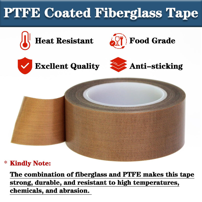 High-Temperature Teflon Fabric Tape, 2 Inch×33 Feet PTFE Tape for Vacuum Sealer Machine, Hand Impulse Sealers Insulation PTFE Coated Fiberglass Adhesive Tape Waterproof, Heat Resistant, Durable 2"×10M×1ROLL