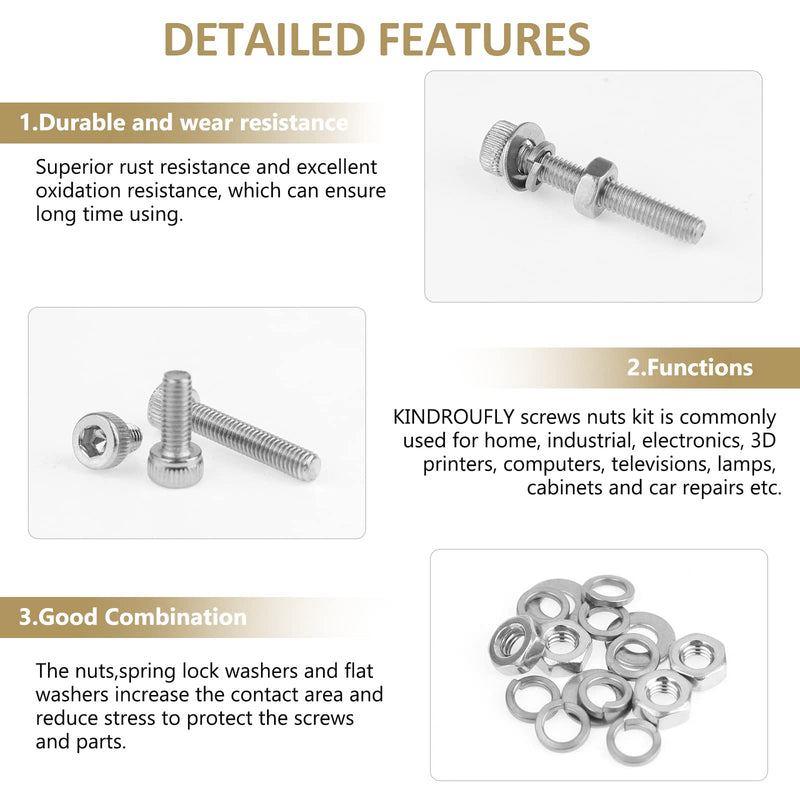 [Australia - AusPower] - 562 Pieces M3 x 4/6 /8/10 /12/16 /20mm Hex Socket Head Cap Screws Nuts Washers Assortment Kit, 304 Stainless Steel, Fully Machine Thread 